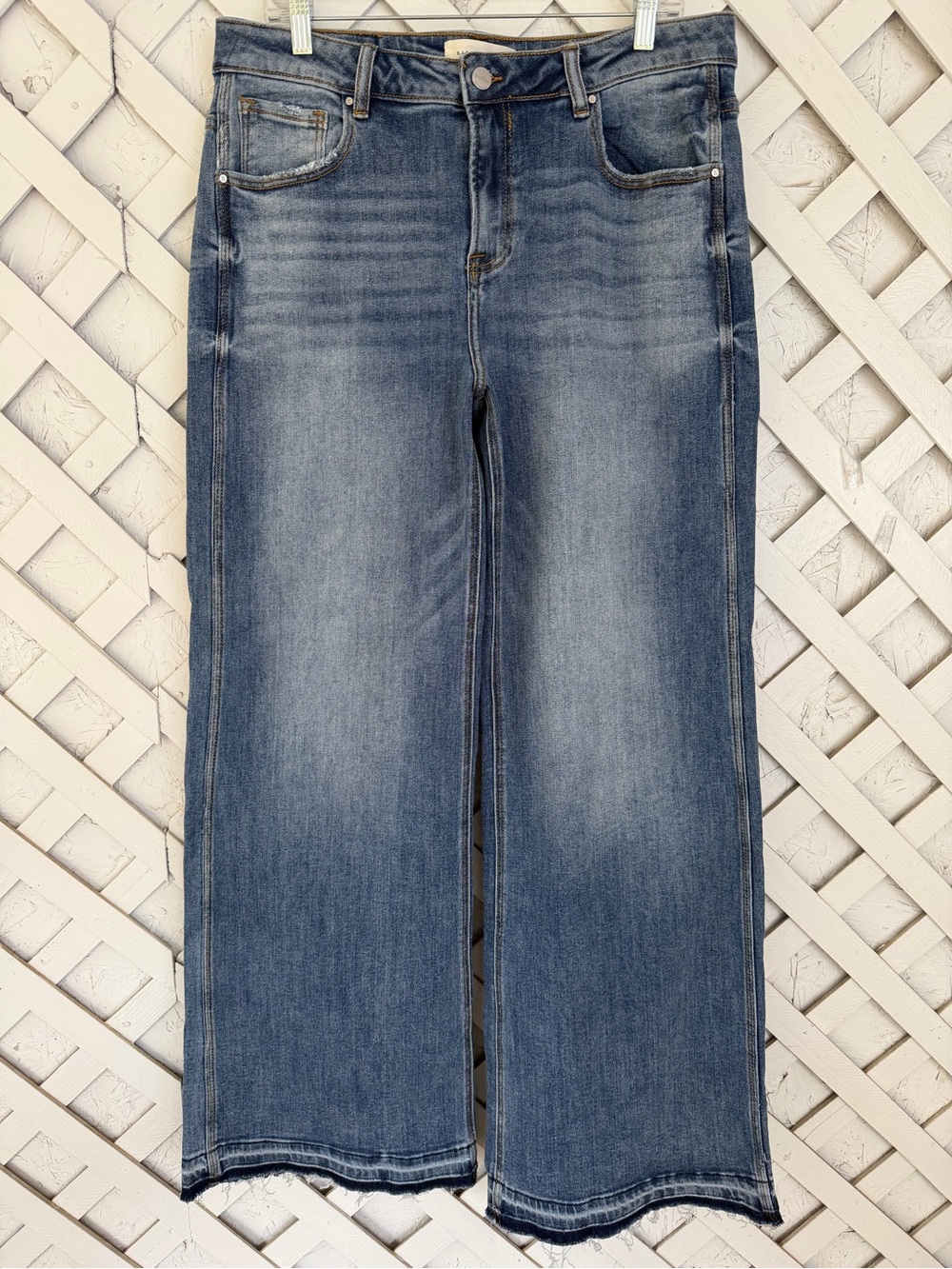 Risen Jeans 1XL Straight Leg Wide Leg Frayed Hem Distressed